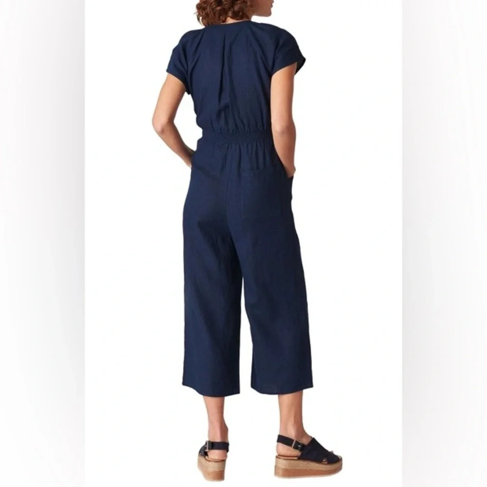 Whistles Etta Cropped 100% Linen Jumpsuit Size 8 - Picture 5 of 10
